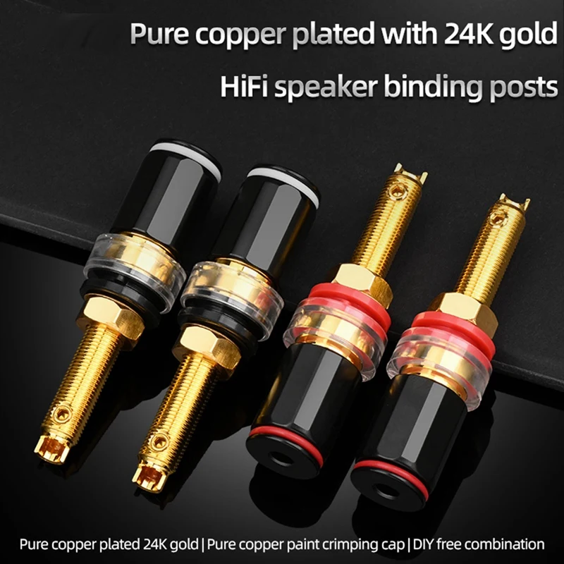 4Pcs Hifi Speaker Terminal Binding Post Pure Copper Gold Plated Amplifier Connector Replacement For Female Banana Jack Plug