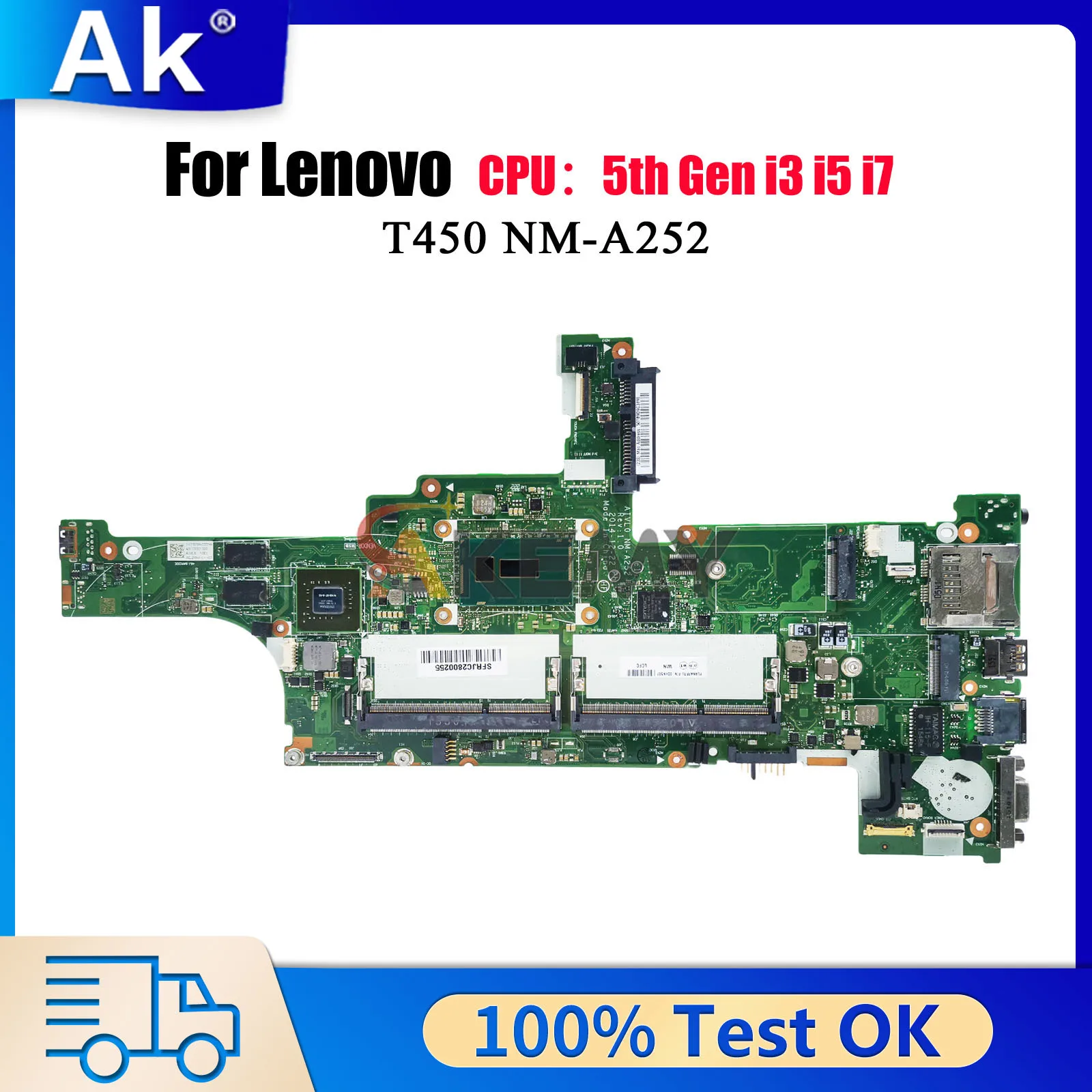 

NM-A252 для Lenovo Thinkpad T450 с i3 i5 i7 5-го поколения 940 мм, материнская плата для ноутбука, 100% протестировано, ОК