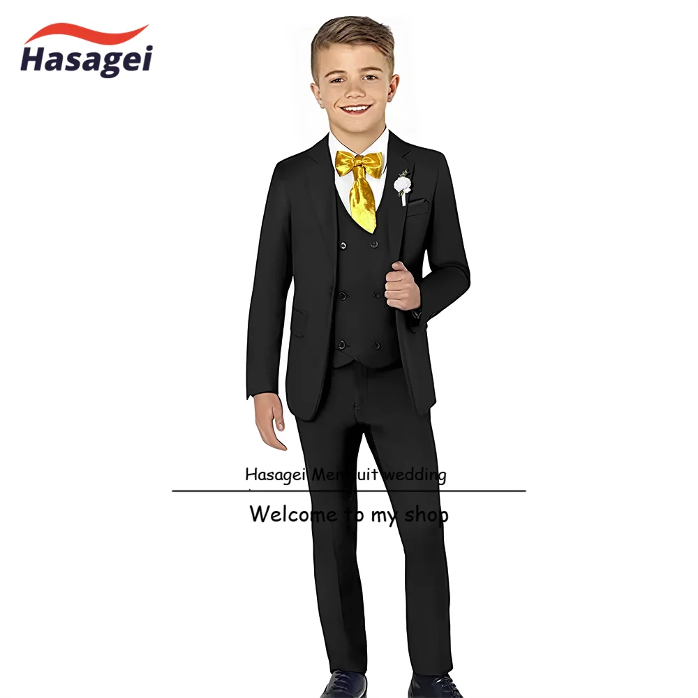 Conjunto de smoking formal de 3 peças para meninos, terno cinza para 10 anos, roupas de palco para jovens, jaqueta para casamento, calça e colete para crianças