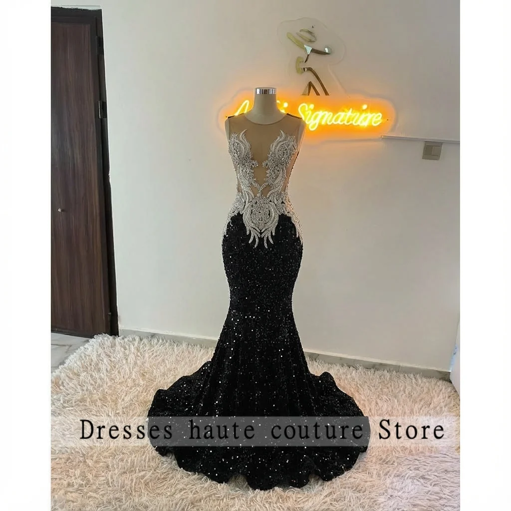 

Luxury Design White Diamonds Long Prom Dress For Black Girls Beads Sequins Gown Birthday Party Wedding Reception Customized