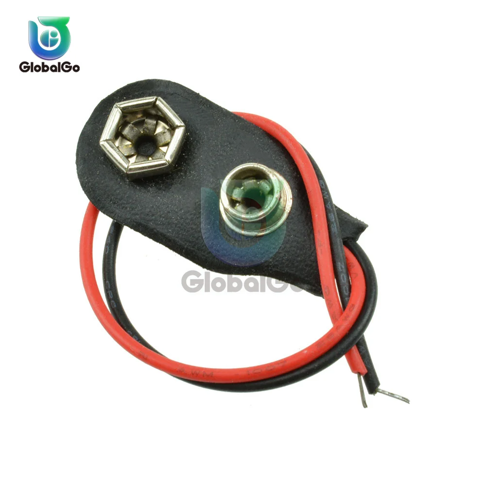 1Pcs/5Pcs/10Pcs I Type 9V Battery Snap Connector Clip Leather Shell Black Red Wired 9 Volt Battery Clip Connector Battery Holder