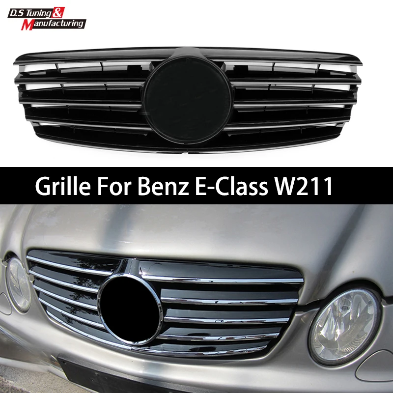 Front Racing Grills Center Upper Bumper Grille For Mercedes-Benz E-Class W211 E200 E240 E320 2003 -2009 Black/Sliver Car Styling