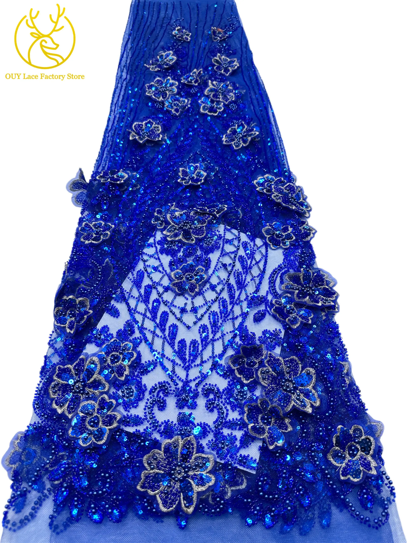 3D-Stickerei Blumen Französische Pailletten Perlenbesetzter Spitzenstoff aus Polyester 2026 Hochwertiger Afrikanischer Spitzenstoff für Hochzeitsfeiern Tüll 5 – Detail 27