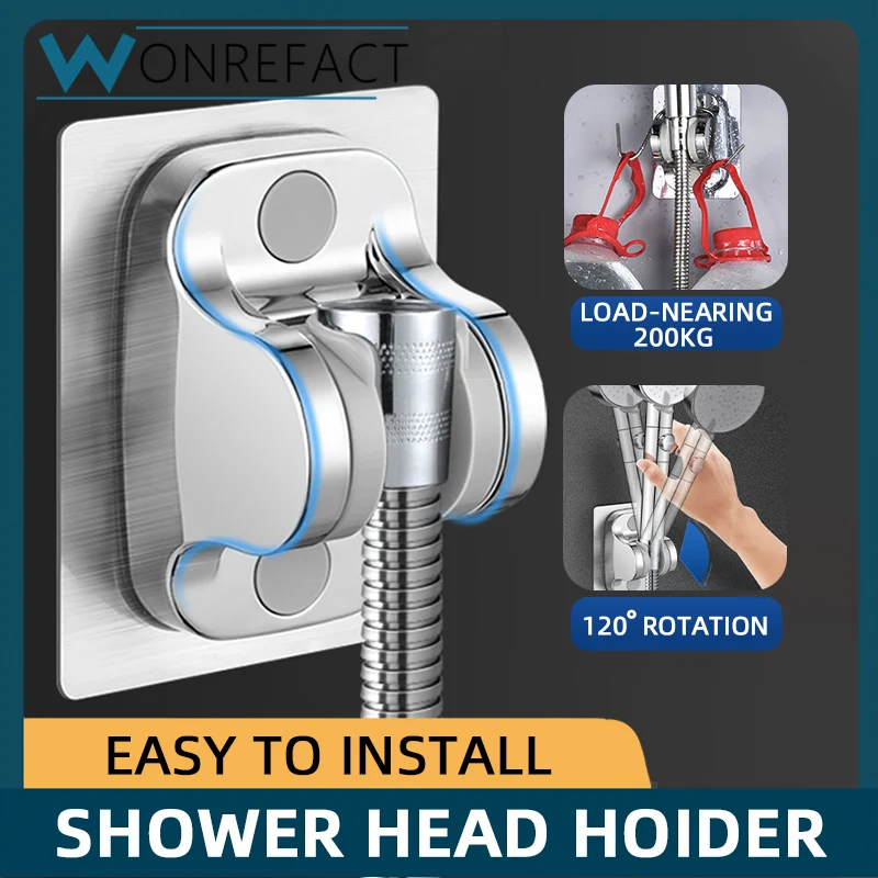 Universal Shower Head Holder No Drill Showerhead Bracket Adjustable Wall Mounted Holder for Bathroom Accessories Stable Rotation