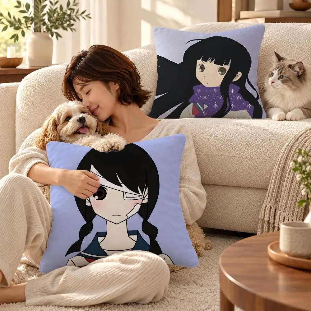 Anime Sayonara Zetsubou Sensei Cushion Cover Soft Short Plush Throw Pillowcase Sofa Bedroom Home Decor Holiday Gift