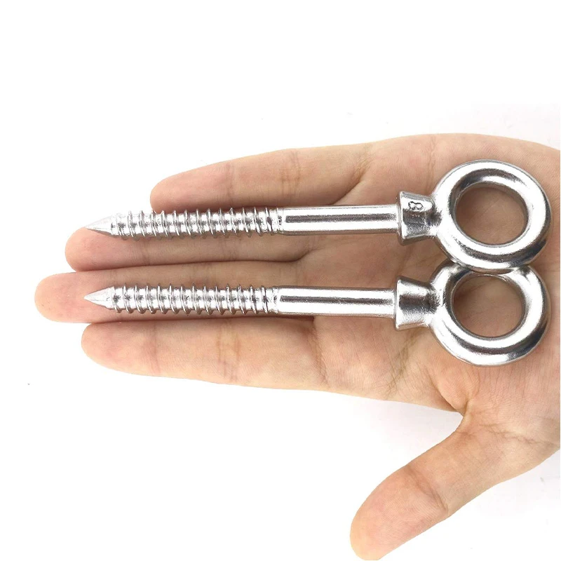 Tornillos con forma de ojo M8X80, gancho redondo de acero inoxidable, anillo de extremo de madera, ganchos de ojal, accesorios de Hardware autorroscantes, 6/10 Uds.
