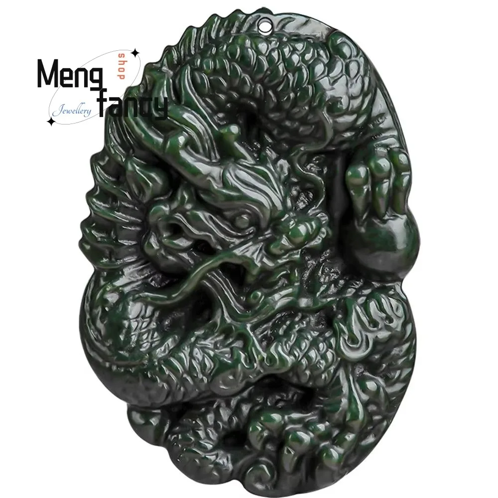 المواد الطبيعية القديمة Hetian الأخضر اليشم الهيجمونيك زودياك التنين قلادة من اليشم رائعة الحرف اليدوية الفاخرة جودة مجوهرات الأزياء