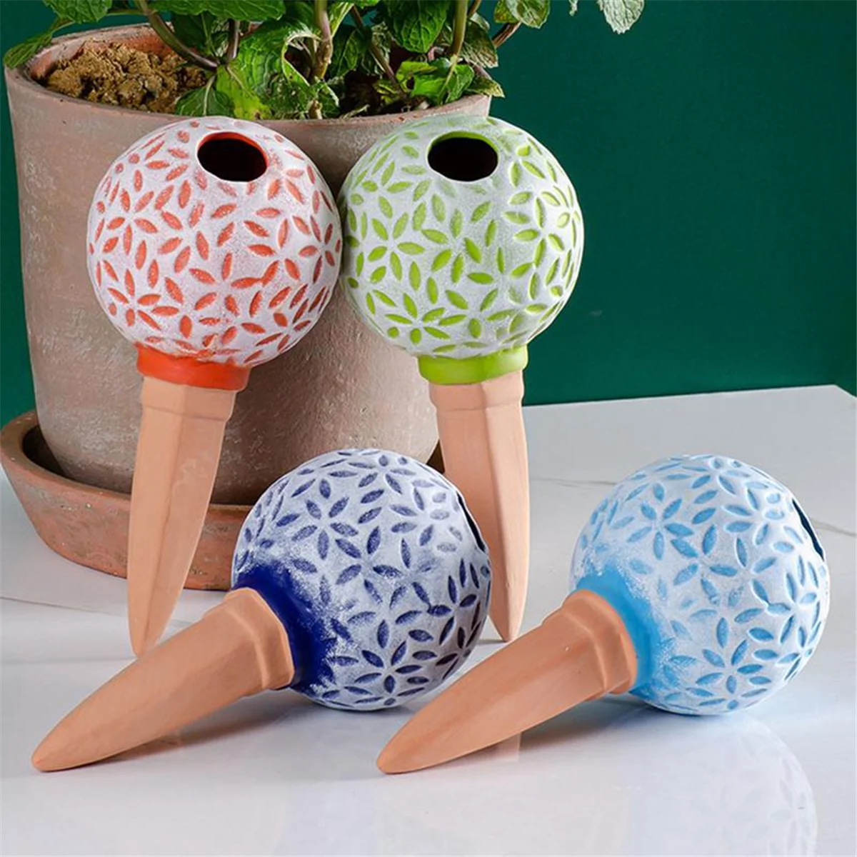 4Pcs Ceramic Self-Watering Spikes Baseball Shape Automatic Drip Irrigation System Water Dripper Device for Plants