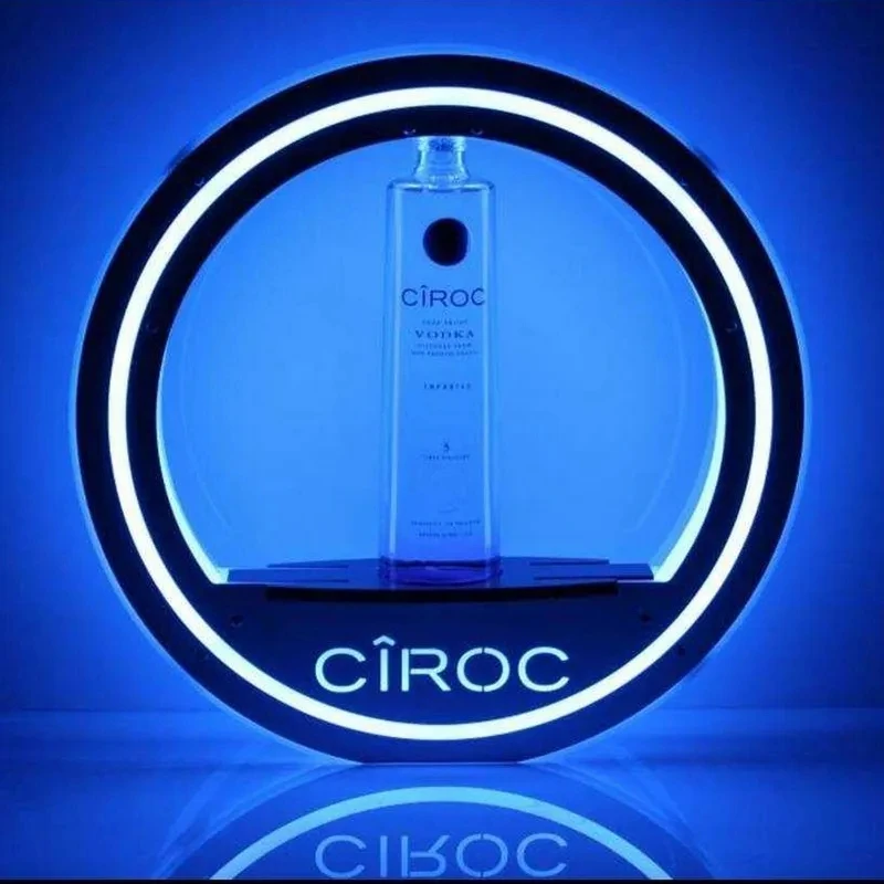 

LED Lighted Blue Ciroc Vodka Bottle Glorifier Neon Sign Presenter Round Circle Ring Wine Display Rack Table Stand for Nightclub