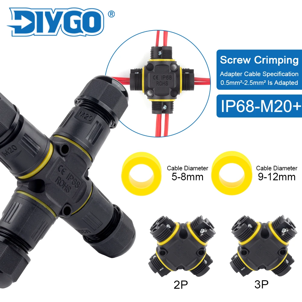 

IP68 M20 Cross-type Outdoor Waterproof Wir Connector Electrical Cable 4 Way Screw Locking Terminal 2/3Pin Rainproof Junction Box