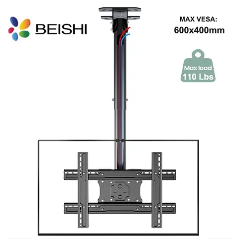BEISHI TV Ceiling Mount Adjustable Bracket Fits Most LED, LCD Plasma Flat Screen Display 32 to 75 Inch, up to 110 Lbs