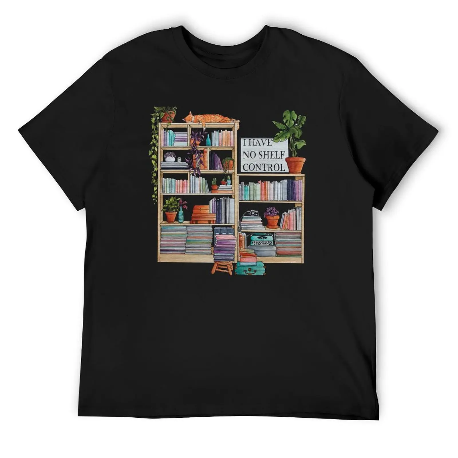 

Watercolor bookshelf I have no shelf control T-Shirt cute tops graphic shirts plain t shirts men