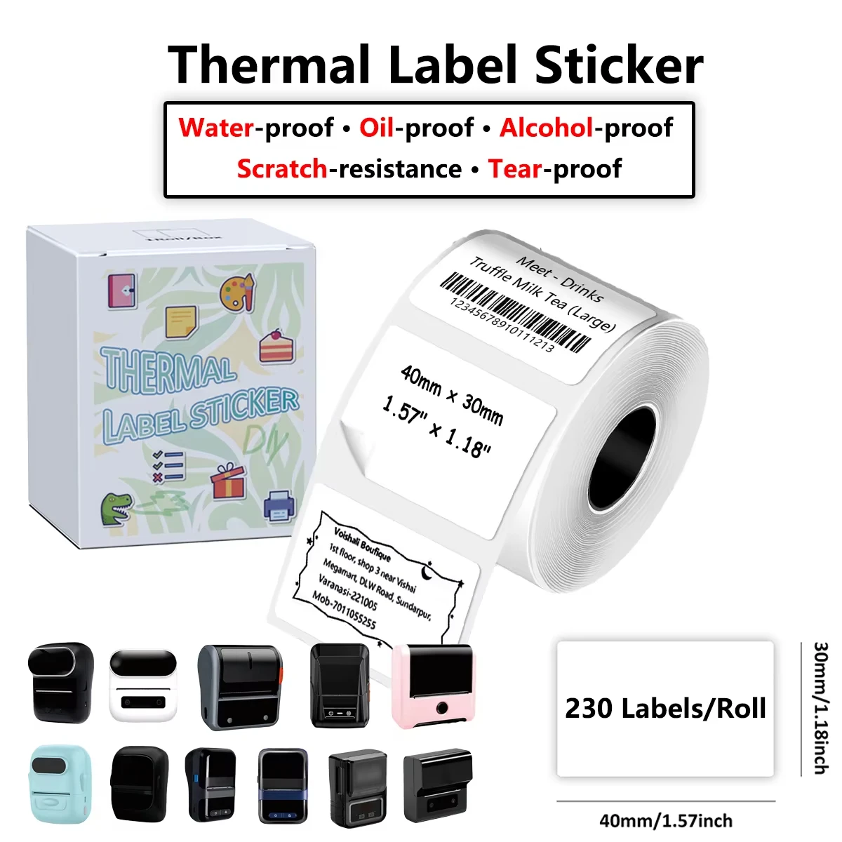 40x30mm White Thermal Label Rolls Waterproof Adhesive for Thermal Printer Barcode & Tags