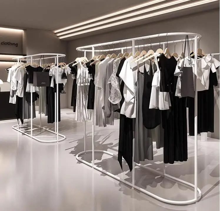 Double row dedicated circular hanging clothes rack combination clothing display rack in the middle of the clothing store