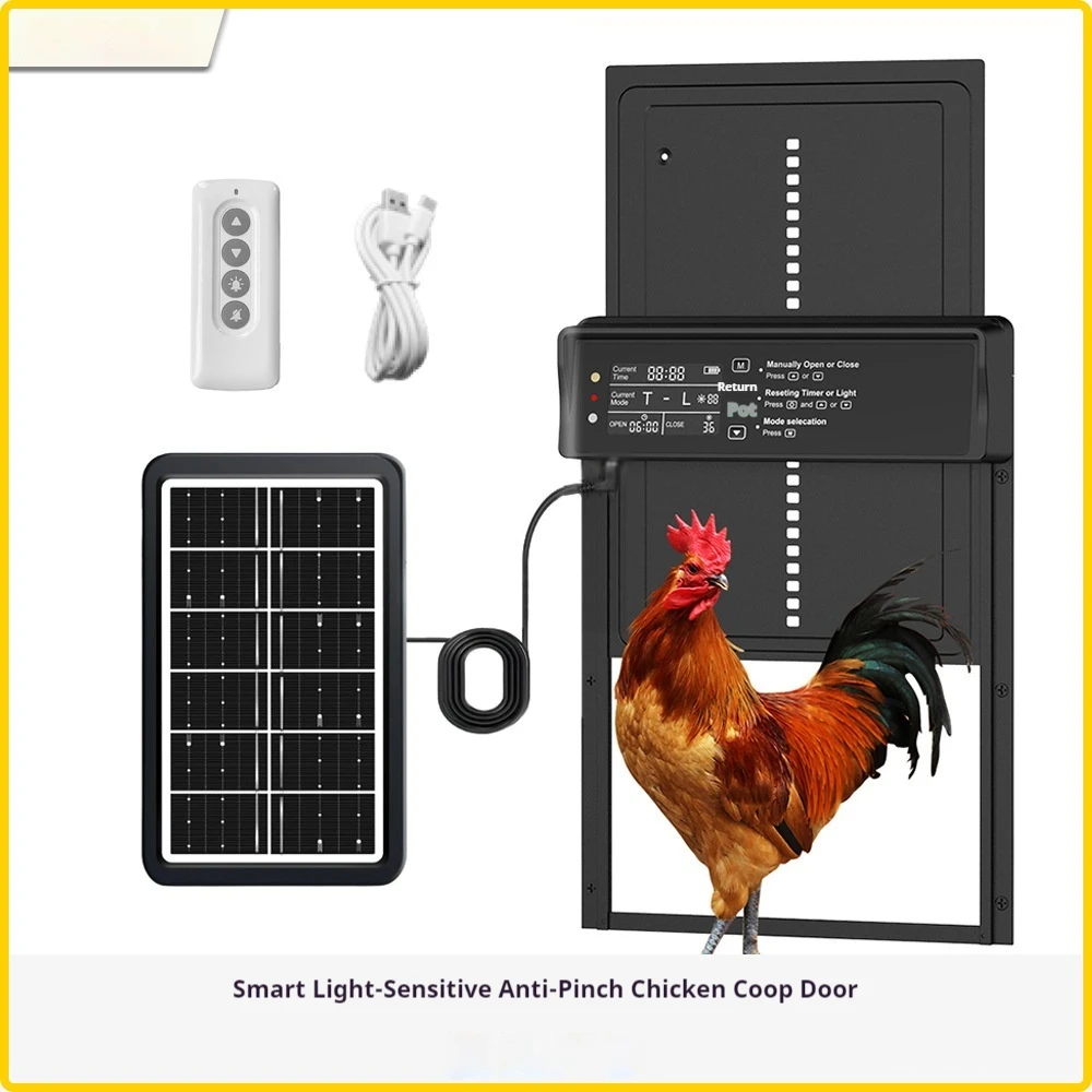 

Автоматическая дверца для курятника на солнечной энергии из алюминиевого сплава с датчиком освещенности, таймером, защитой от защемления и дистанционным управлением для кур на заднем дворе