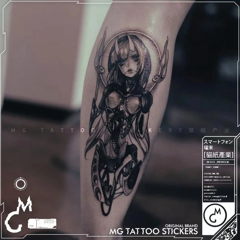 Girl Robot Temporary Tattoo Stickers Waterproof Male Female Terror Doll Punk Arm Leg Art Fake Tattoo Personality Cool Tatuajes