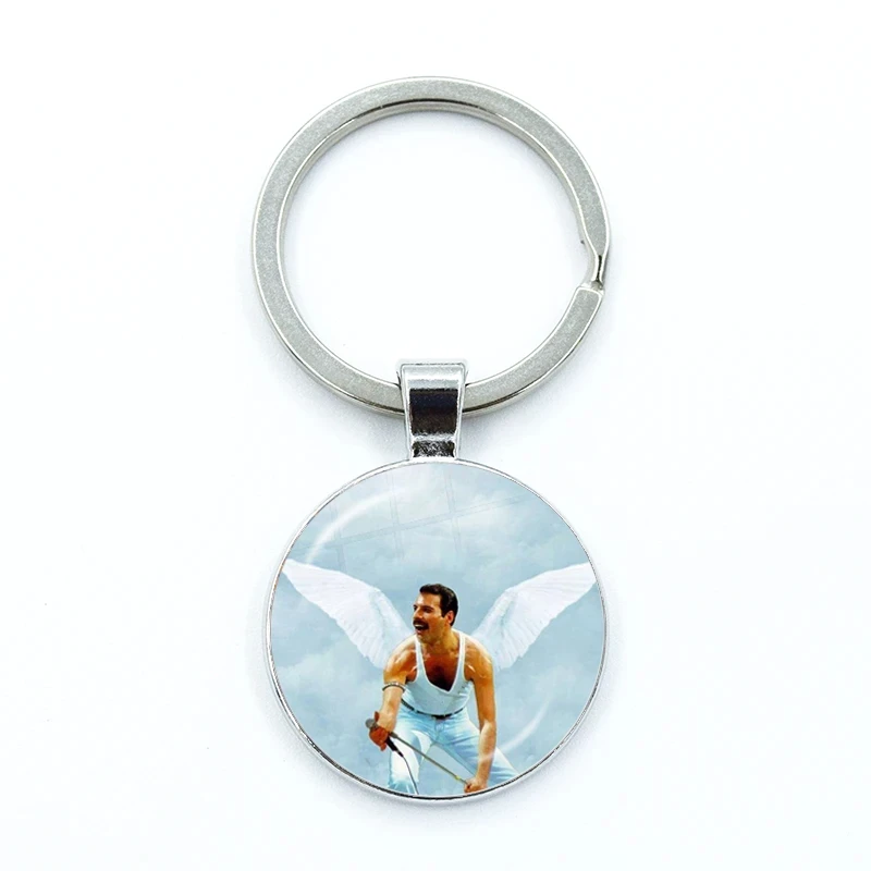 Queen Freddie Mercury Rock Star Keychain Glass Cabochon KeyRing Bag Car Key Chain Ring Holder Charms Jewelry Gifts