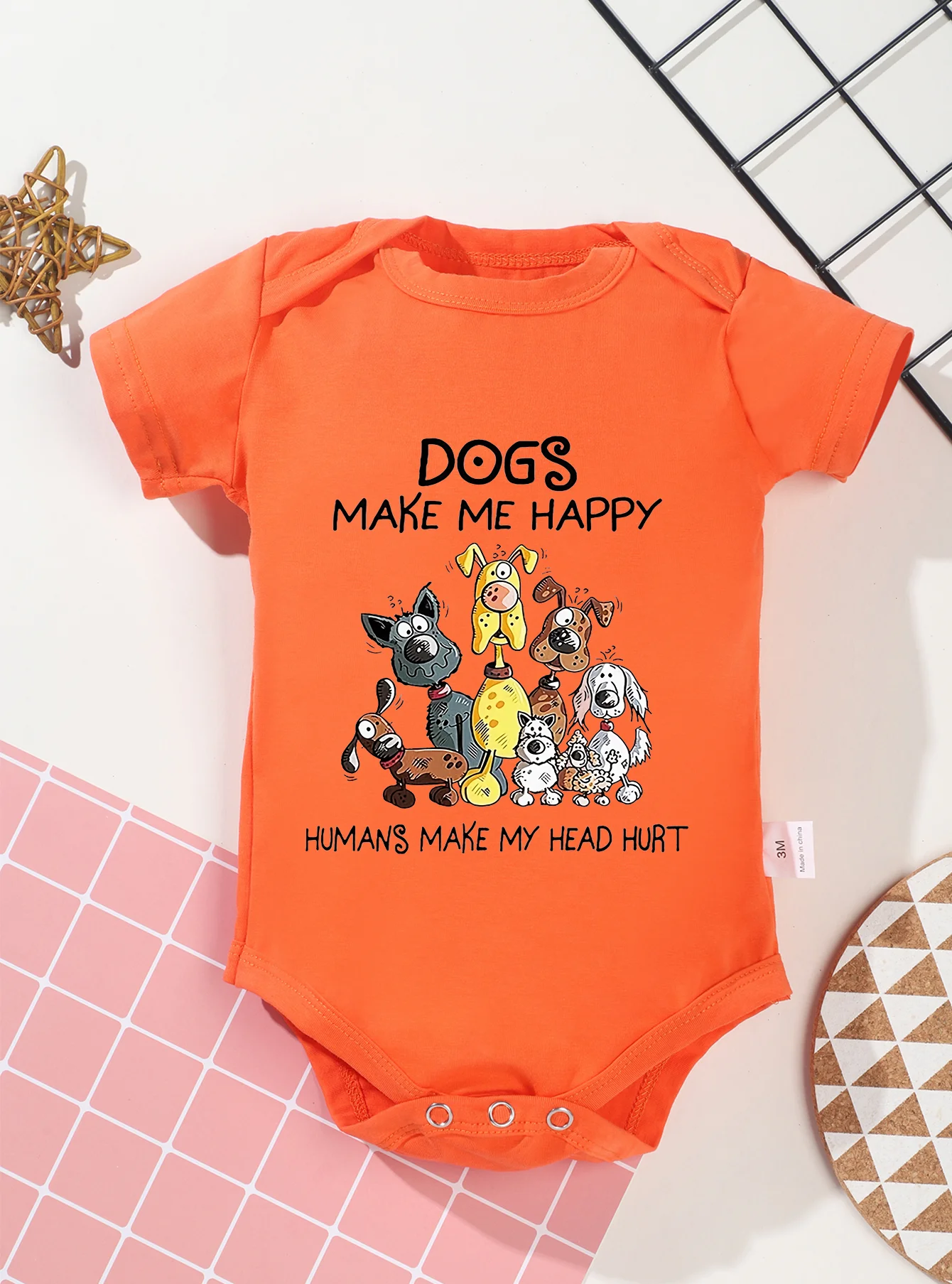 Newborn Toddler Cute Dogs Make Me Happy Printing Bodysuit Clothes Rompers Jumpsuit Baby Girl Boy Dogs Pattern Infant