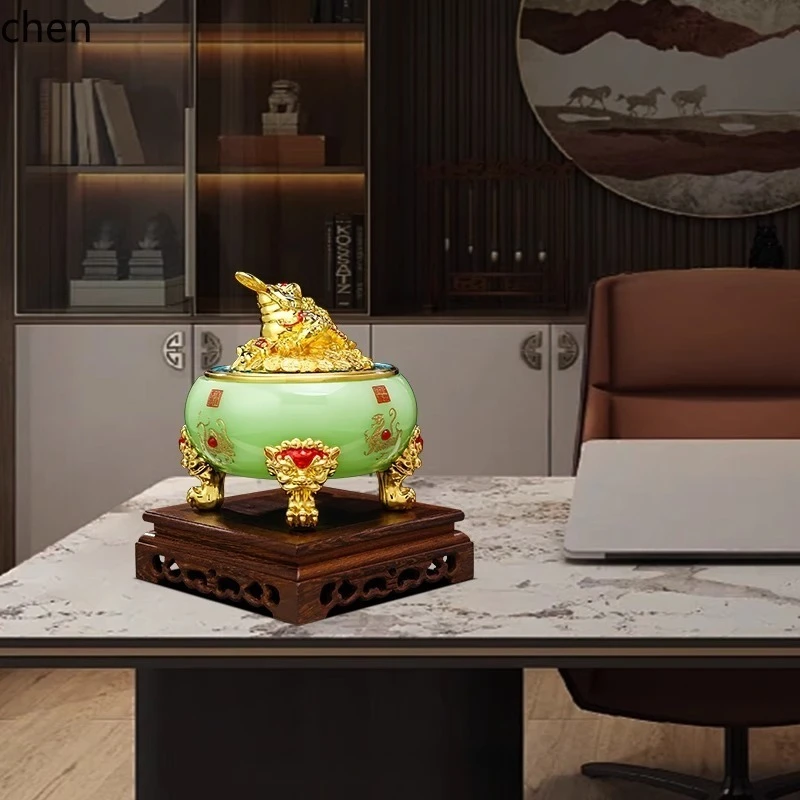 CZ eight-sided golden toad ornament, glass treasure bowl, office decoration, front desk, cashier counter, opening gift