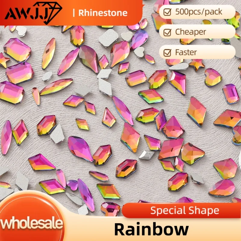 Wholesale 500pcs Rainbow Various shapes Self-Adhesive Precision-cut Nail Art Rhinestones Skilled Choice Eco-Friendly & Safe