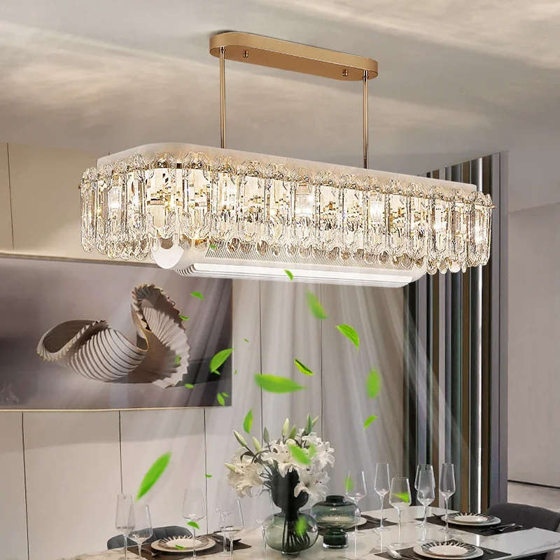 Modern Luxury Crystal Ceiling Fan Light Living Room Bedroom LED Intelligent Restaurant Cafe Study Ceiling Lamp Lighting Fixtures