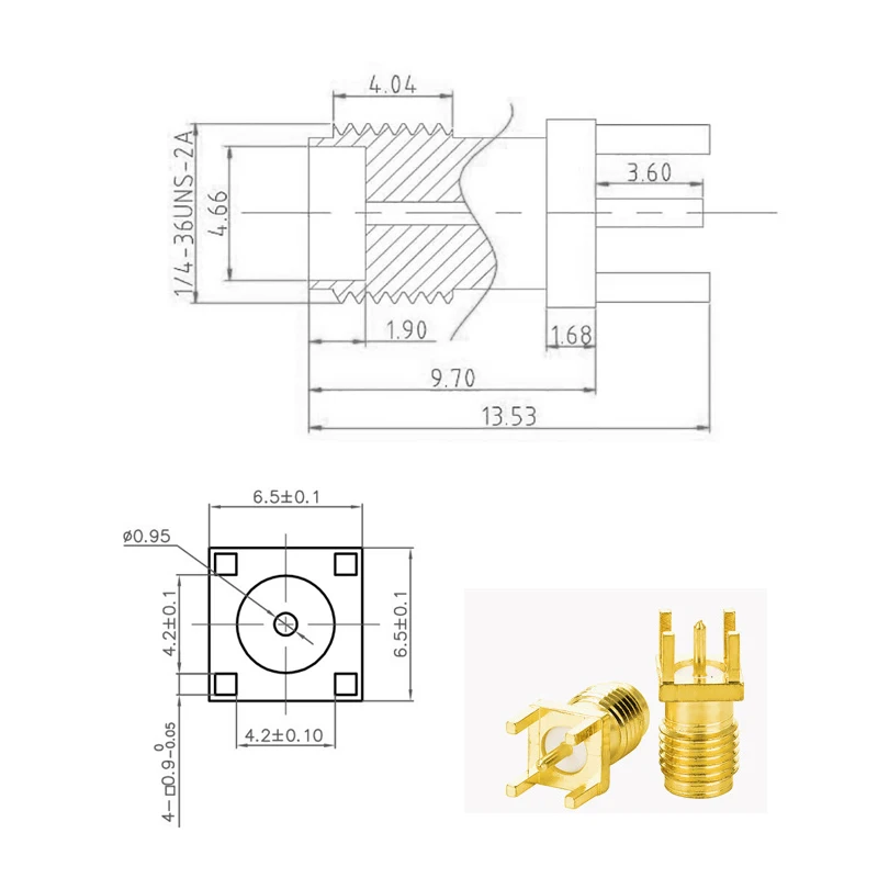 10 Pieces Brass Copper SMA Female 4 Pins PCB Mount Straight 4mm Solder Edge RF Coaxial Connector Plug Socket