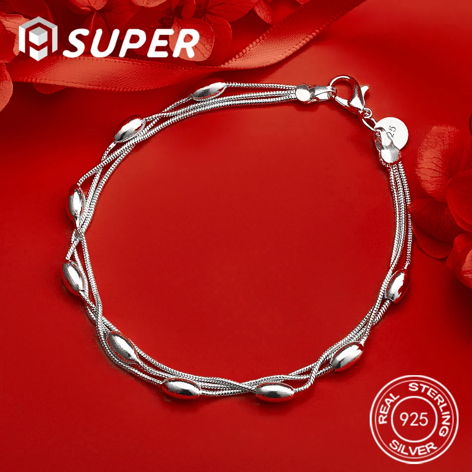 

ALISuper Стерлингового Серебра 925 пробы 8 дюймов Нежный браслет из бисера для модных ювелирных аксессуаров, помолвок