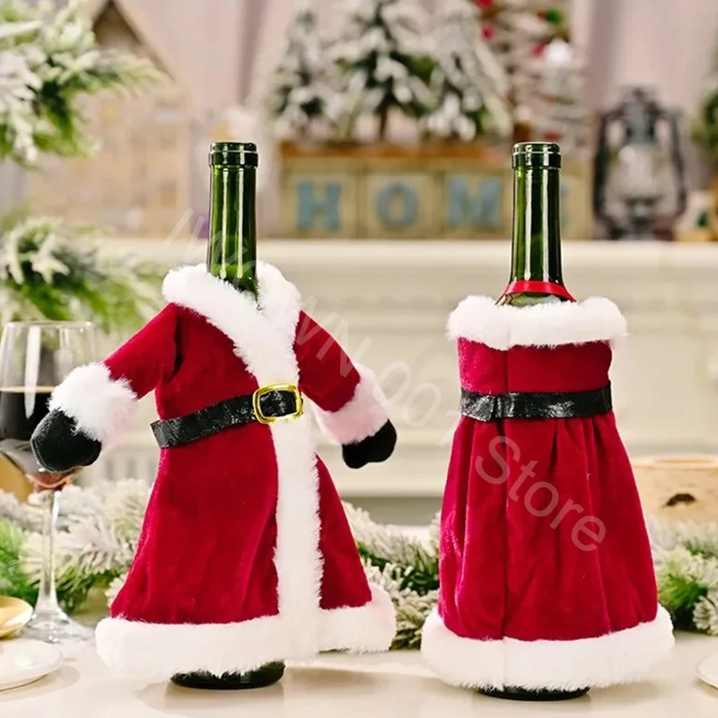 10PCS Christmas Red Dress Bottle Set Christmas Gift Bags Holder Drop Shipping Dust New Year Gift Christmas Decoration For Home