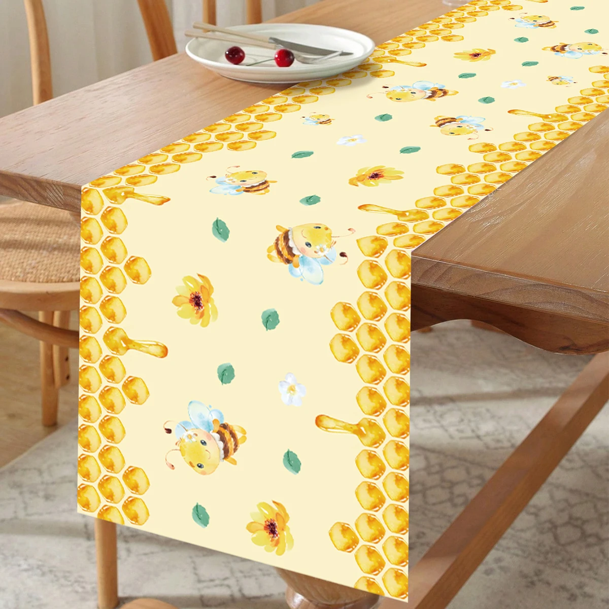 

Bee Daisy Table Runner Rustic Home Farmhouse Table Cover Boy Girl Birthday Party Decoration for Home Kid Birthday Party Supplies