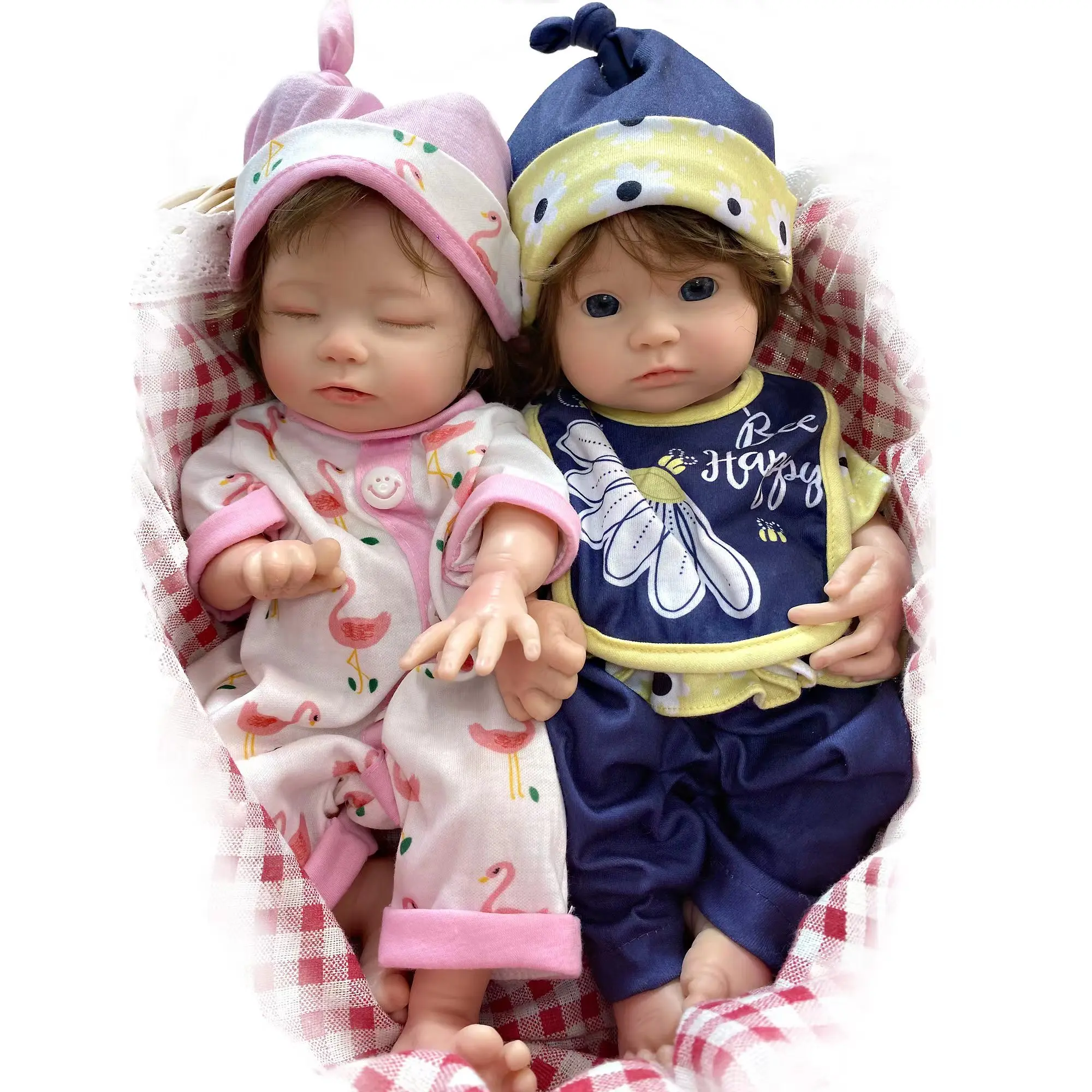 

35CM Twins Bebe Reborn Full Solid Silicone Doll Painted Can Drink Milk And Pee Doll For Christmas Bebê Reborn De Silicone Sólido