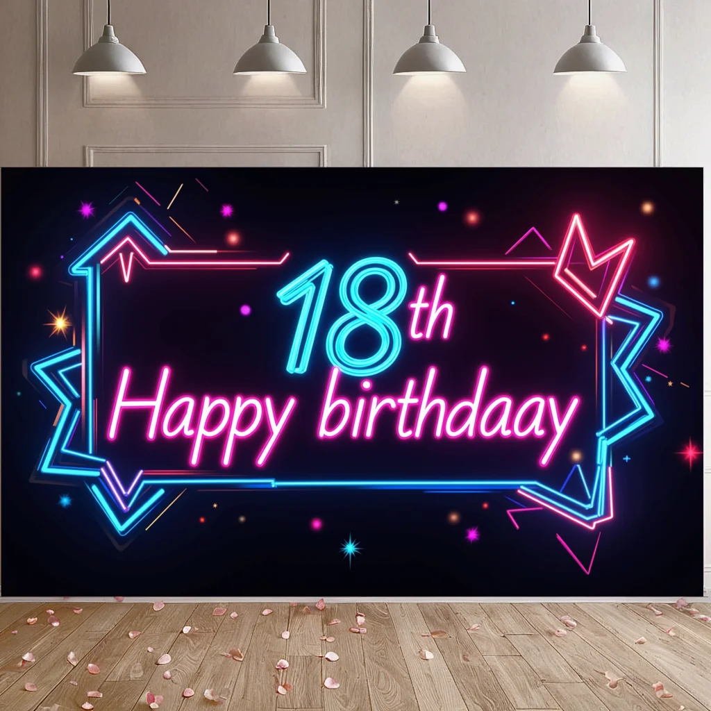 Happy 18th Birthday Party Backdrop Cheers to 18 Years Banner Photo Props Background Decor Camping Shoot Photocall Props Supplies