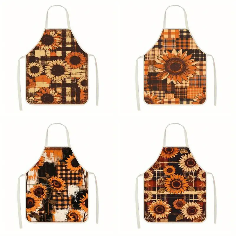 

Sunflower Plaid Pattern Apron Linen apron, suitable for kitchen cooking, parent-child interaction, painting and other scenarios
