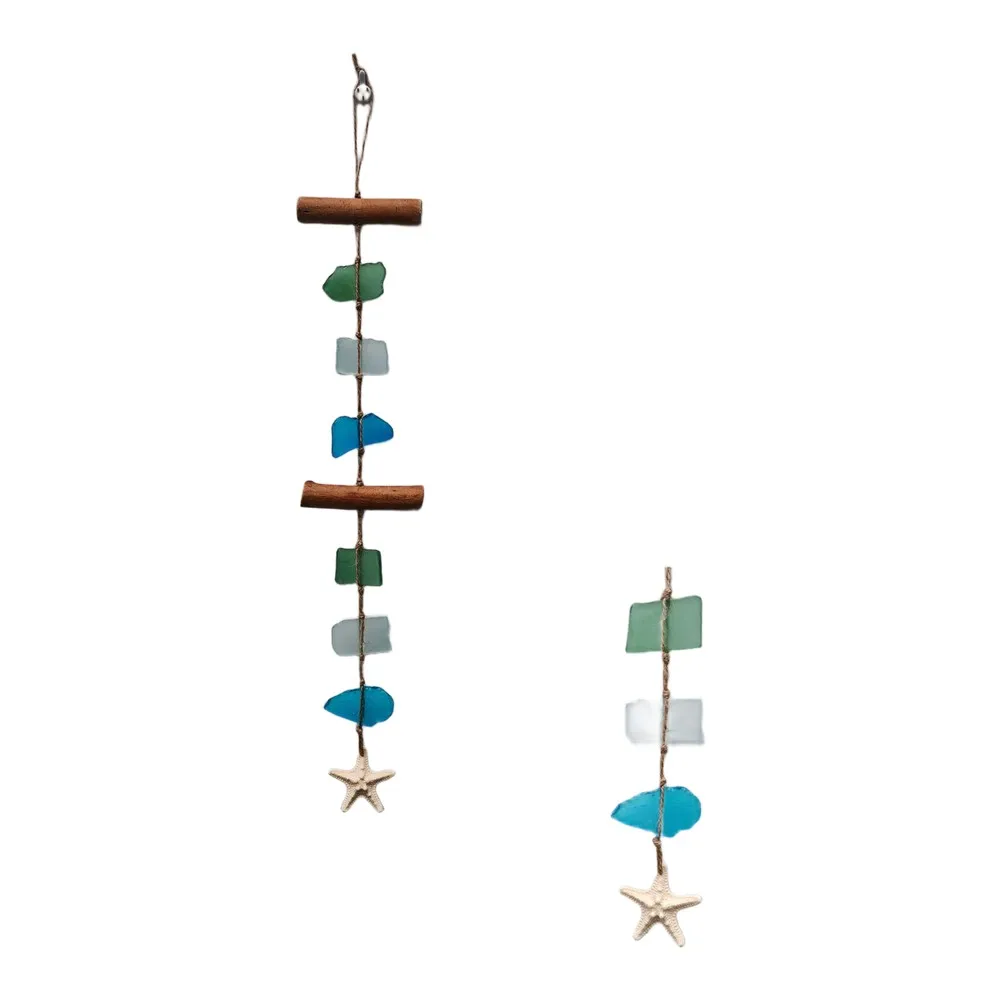Bohemian Sea Glass Wind Chime With Driftwood Shells Handmade Beach Decor Unique Windchimes For Indoor Outdoor Decoration Present