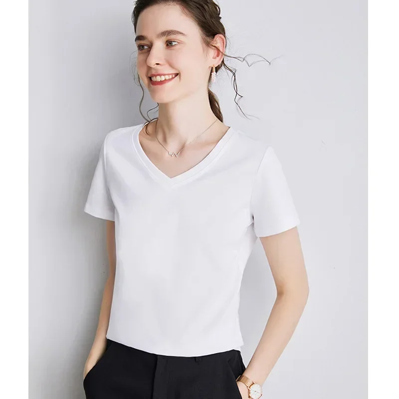 2024 Hot Sale Summer Black Women White Short Sleeve Tshirts Casual Cotton Tshirts Women Shirts