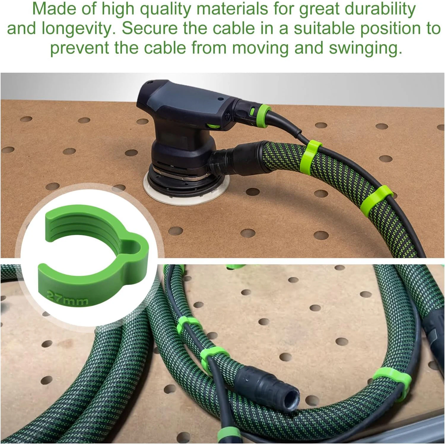 Coiled Hose Clips (10pcs) for Festool D27 Vacuum Hoses - Fits Sander & Dust Extractor, 27mm Organizer Clips