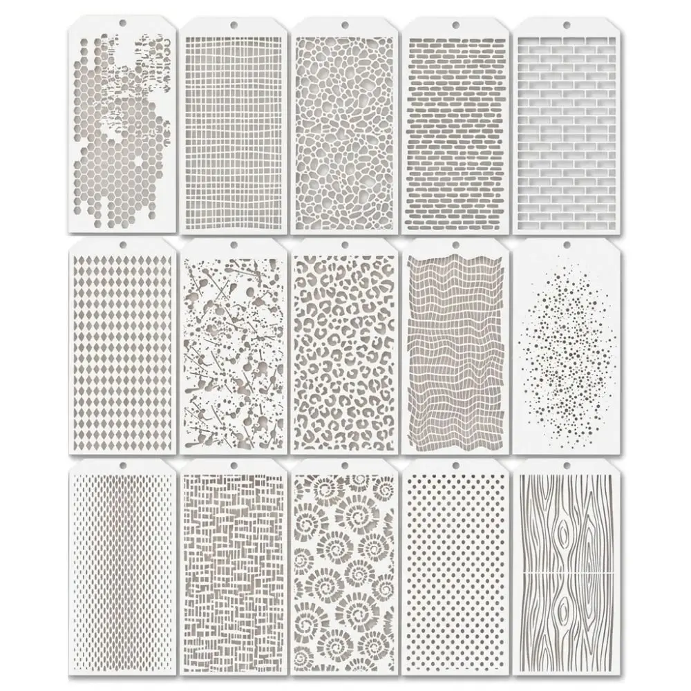 16pcs/set Grid Texture Series DIY Painting Stencil Set Geometric Hollow Out Painting Templates Washable Reusable