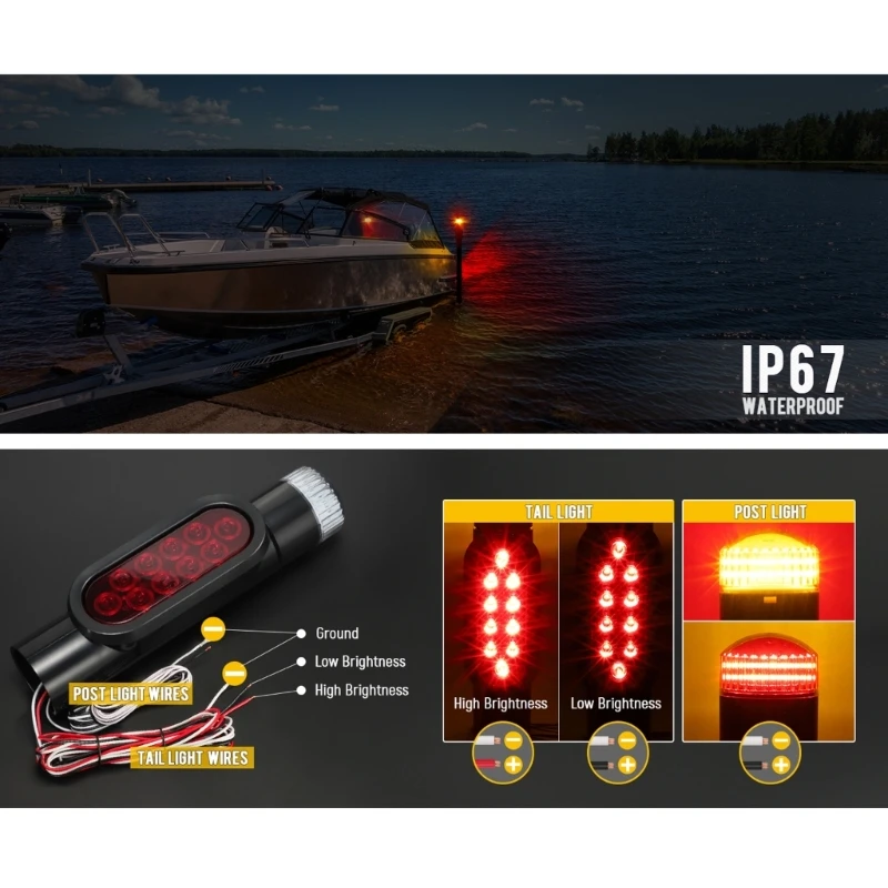 

0XXD High Intensity LED Boat Trailer Navigation Light Automotive Water Resistant System Towing Safety Equipment