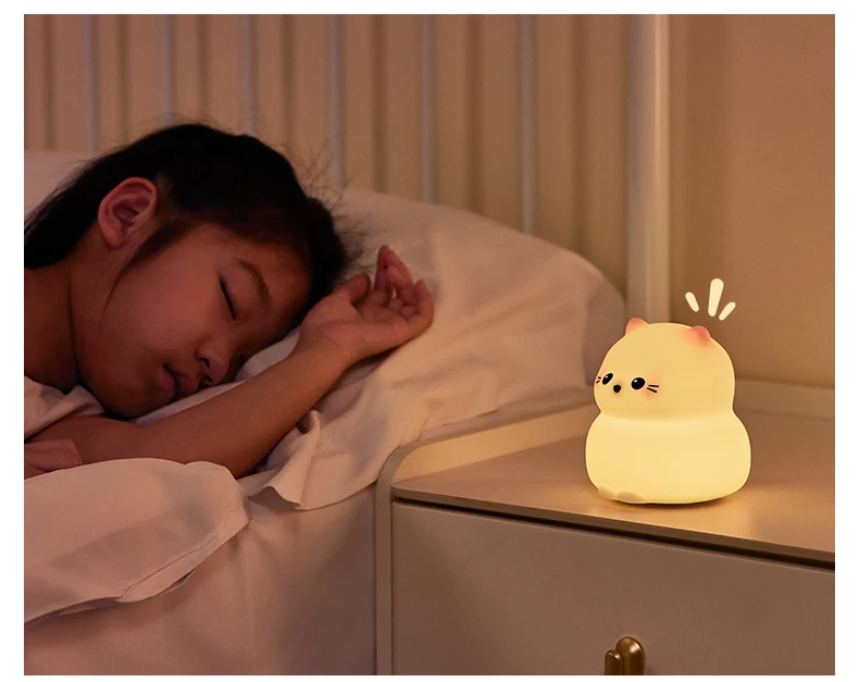 Guardian Kitty Silicone LED Night Lights USB Rechargeable Sleep Night Lamp Timing Bedside Room Decor Kids Baby Nightlight Gift