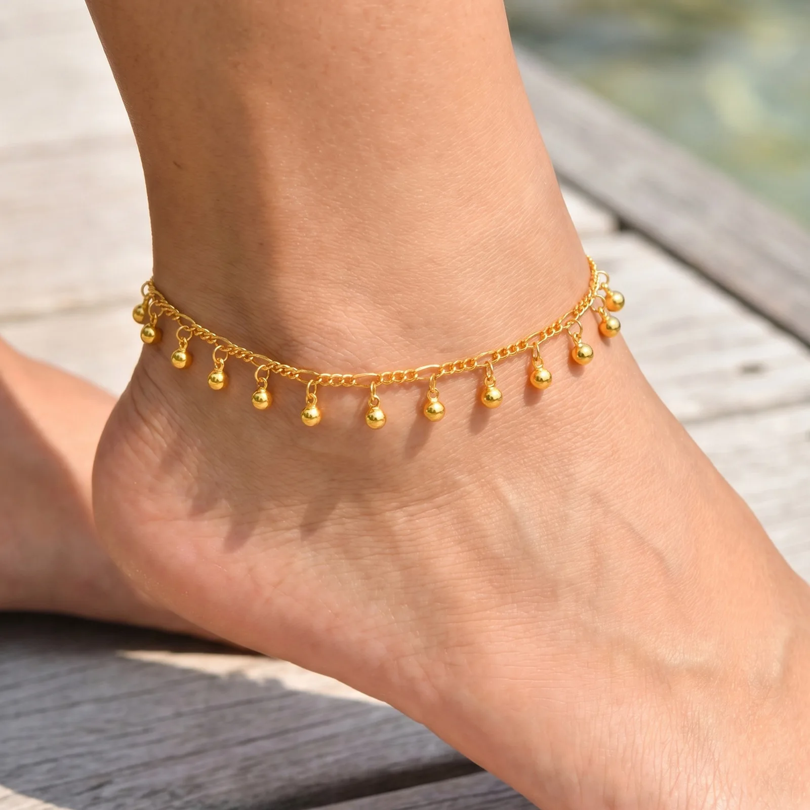 Gold Color Adjustable Bohemia Beads Pendant Anklet