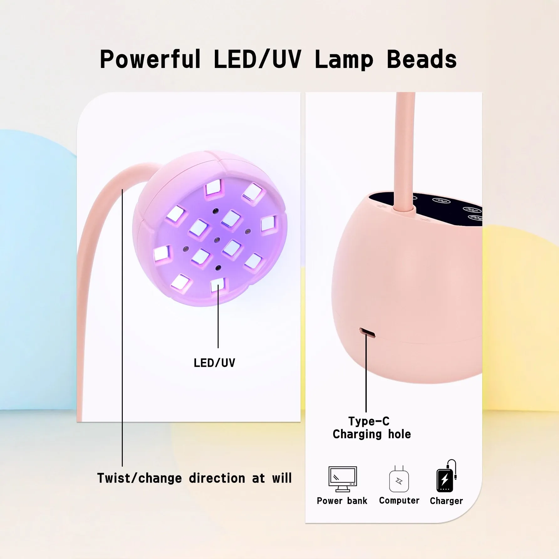 배터리형 데스크탑 지능형 네일 램프, 지능형 유도 360도 굽힘, 10초/30초/60초 선택, 자유 선택, 홈 네일 아트.