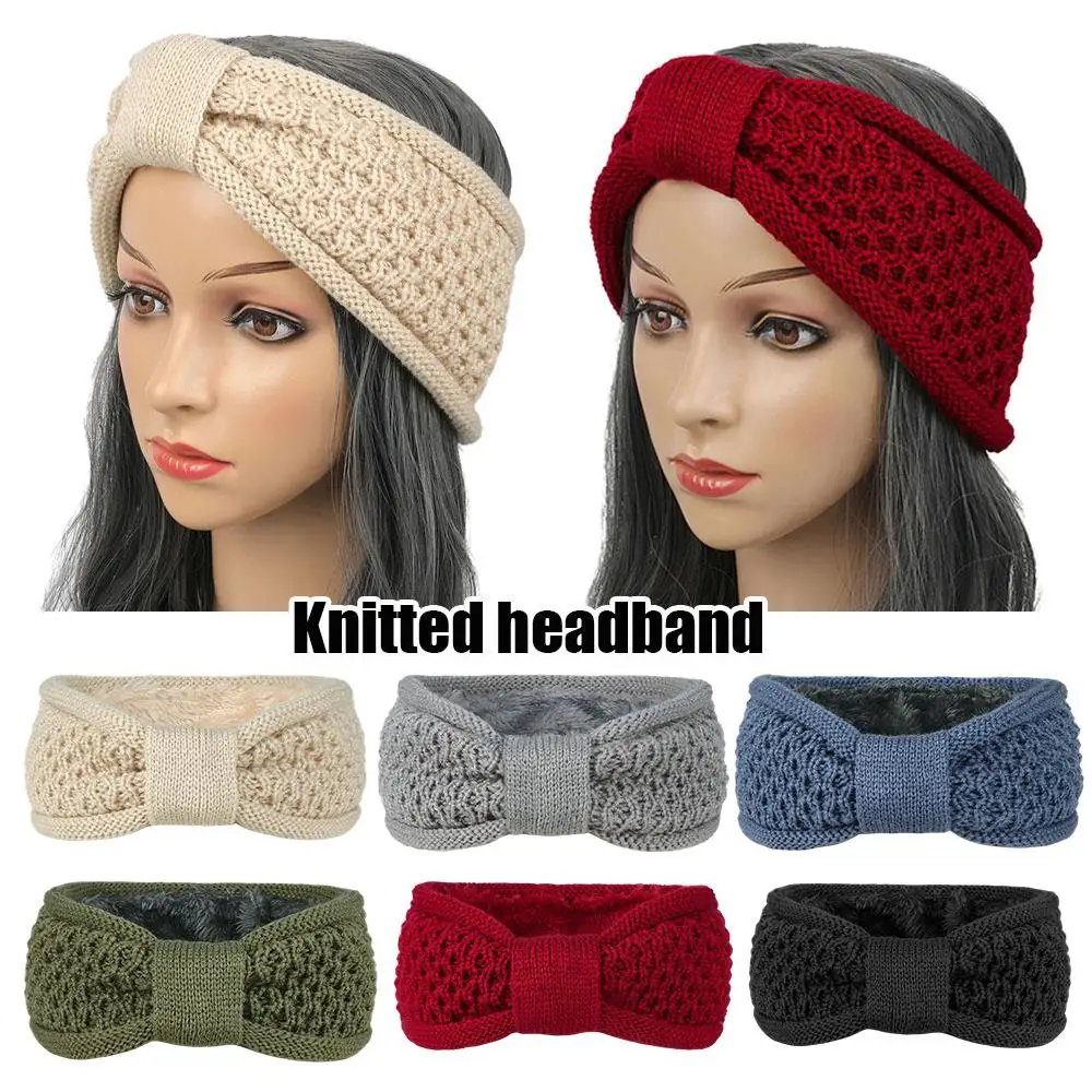 

Curl Edged Bows Twist Hair Band Hair Accessories Plush Lined Knitted Headband With Velvet Lining Windproof Wool Knit Ear Warmer