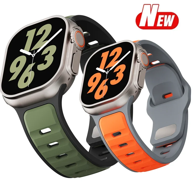 

Спортивный ремешок для Apple Watch ultra 2 49 мм, ремешок 45 мм, 44 мм, 42 мм, 46 мм, 44 мм, correa, силиконовый браслет iwatch Series 10 9 8 7 6 5 4 se