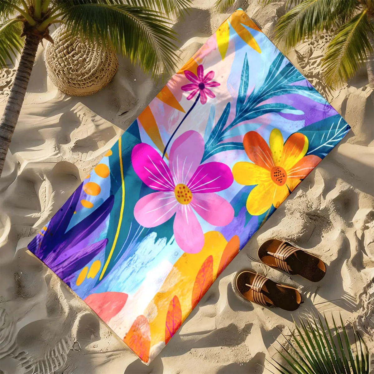 Tropical Macaron Gradient Flower Theme polyester microfiber beach towel highly absorbent suitable for swimming and beach outings 2