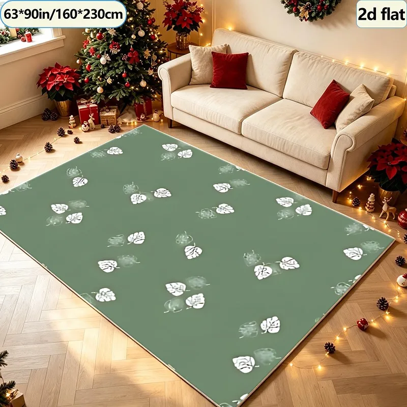 Sage Green Tropical Monstera Leaf Pattern Carpet Flooring, Boho Botanical Area Rug for Living Room Bedroom Home Interior Decor view 4