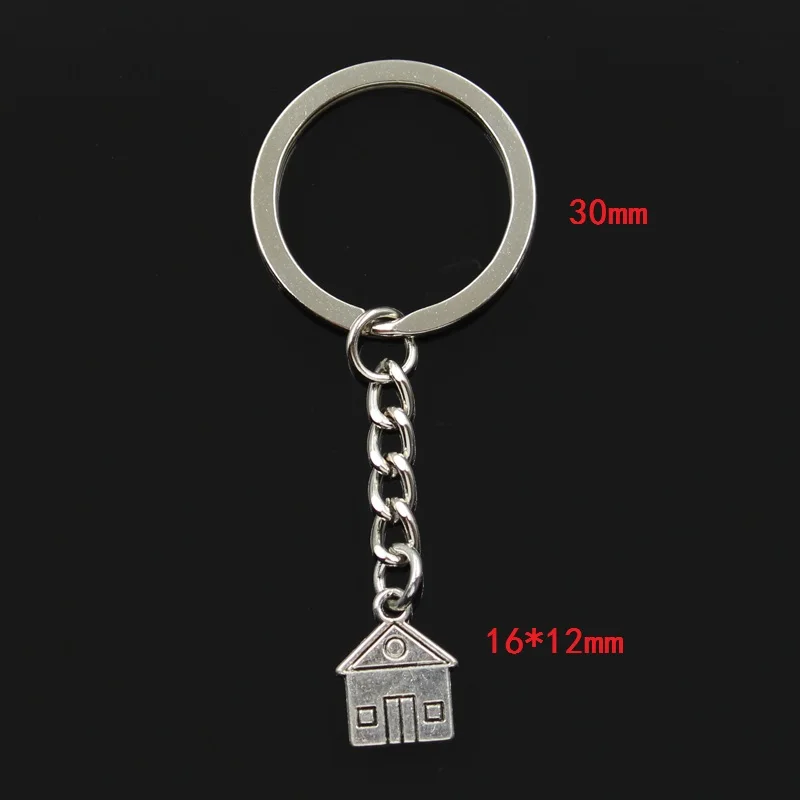 Fashion 30mm Key Ring Metal Key Chain Keychain Jewelry Antique Bronze Silver Color Plated Cabin House Building 16x12mm Pendant