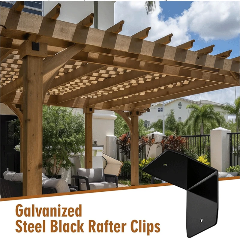

12-Piece Roofing Connectors Hardware: Galvanized Steel Rafter Brackets & Wood Joist Hangers – Sturdy Black Roof Pergola Building