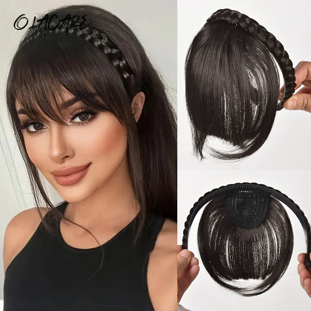 Benehair Braid Headband Synthetic Hair Fringe Headband with Bangs Hairpieces Instant Hair Bangs for Daily Wear Women Girls