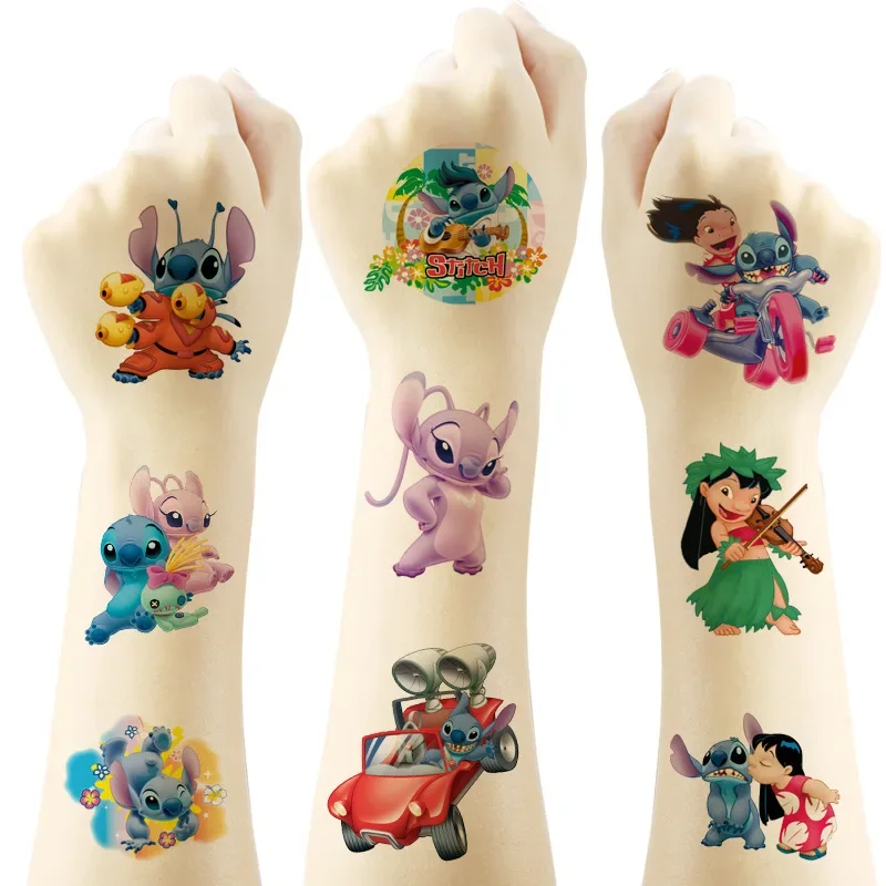 Disney Stitch Tattoo Stickers Girl's Toys Disposable Tattoo Birthday Party 5x5cm Snow White Cinderella Ariel Rapunzel Merida