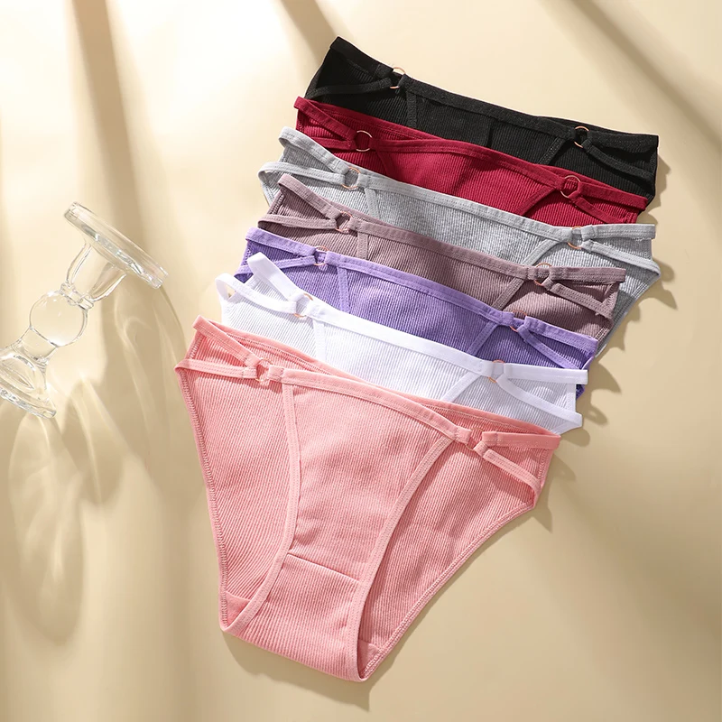 FINETOO 7 PÇS/SET Mulheres Calcinhas de Algodão Mulheres Sexy Low Rise Briefs Feminino Breathbale Cueca Botão Design Padrão Lingerie Macia