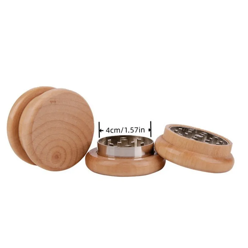 2 Layers Wood+Zinc Alloy Herb Grinder Round Wooden Metal Crusher for Kitchen Supplies Smoking Accessories